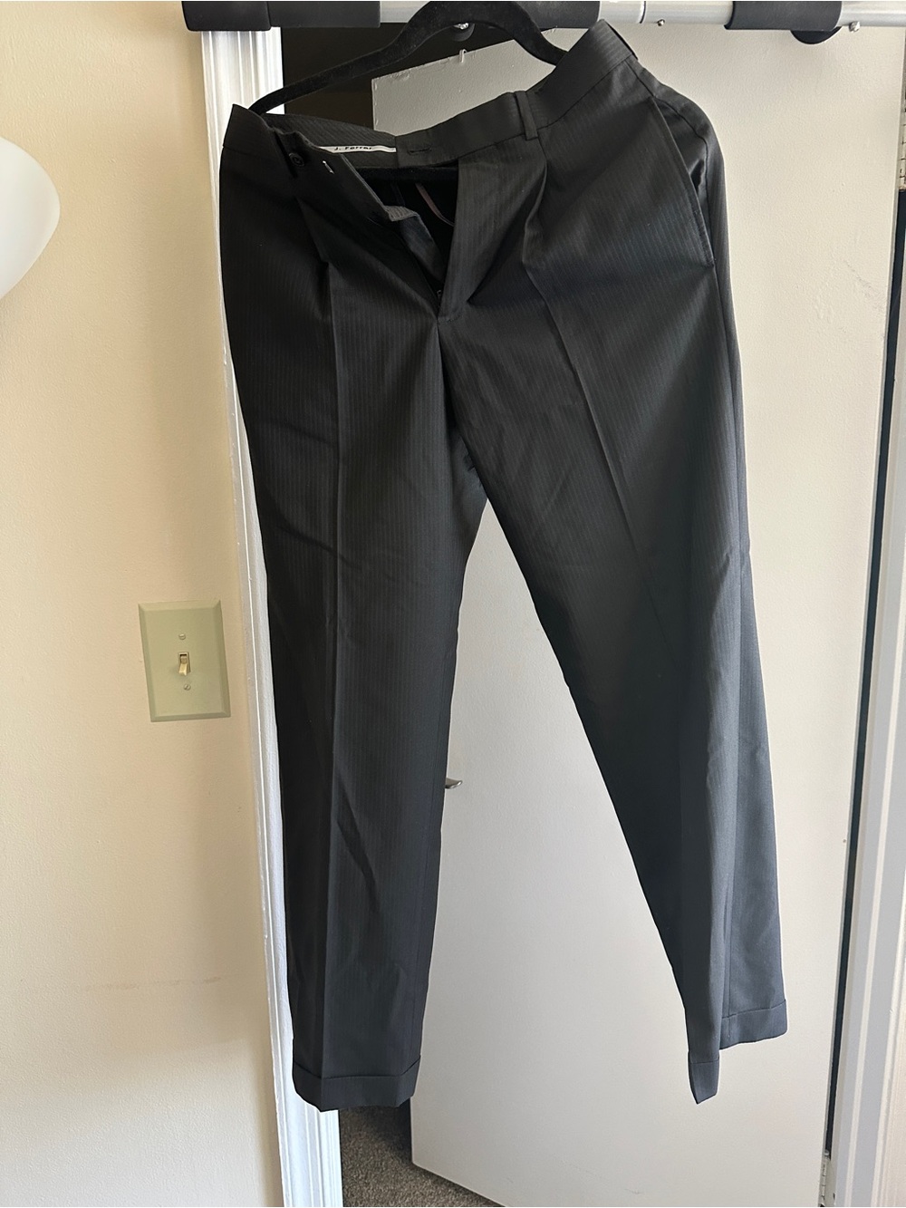 J. Ferrar Black Striped Modern Straight Fit Dress Pants 28x30